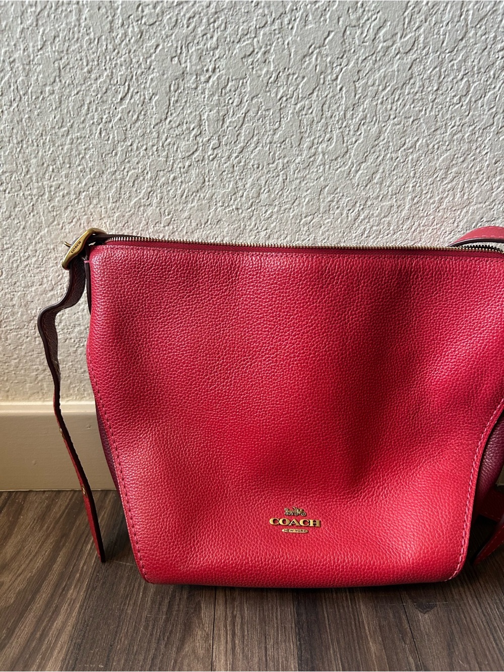 COACH Pebbled Leather Crossbody Bag in Pink-Red